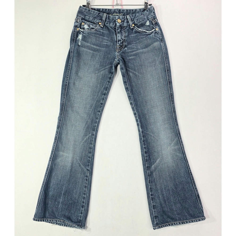 7 For All Mankind "A" Pocket Flare Jeans Blue Distressed Low Rise 27 MADE IN USA